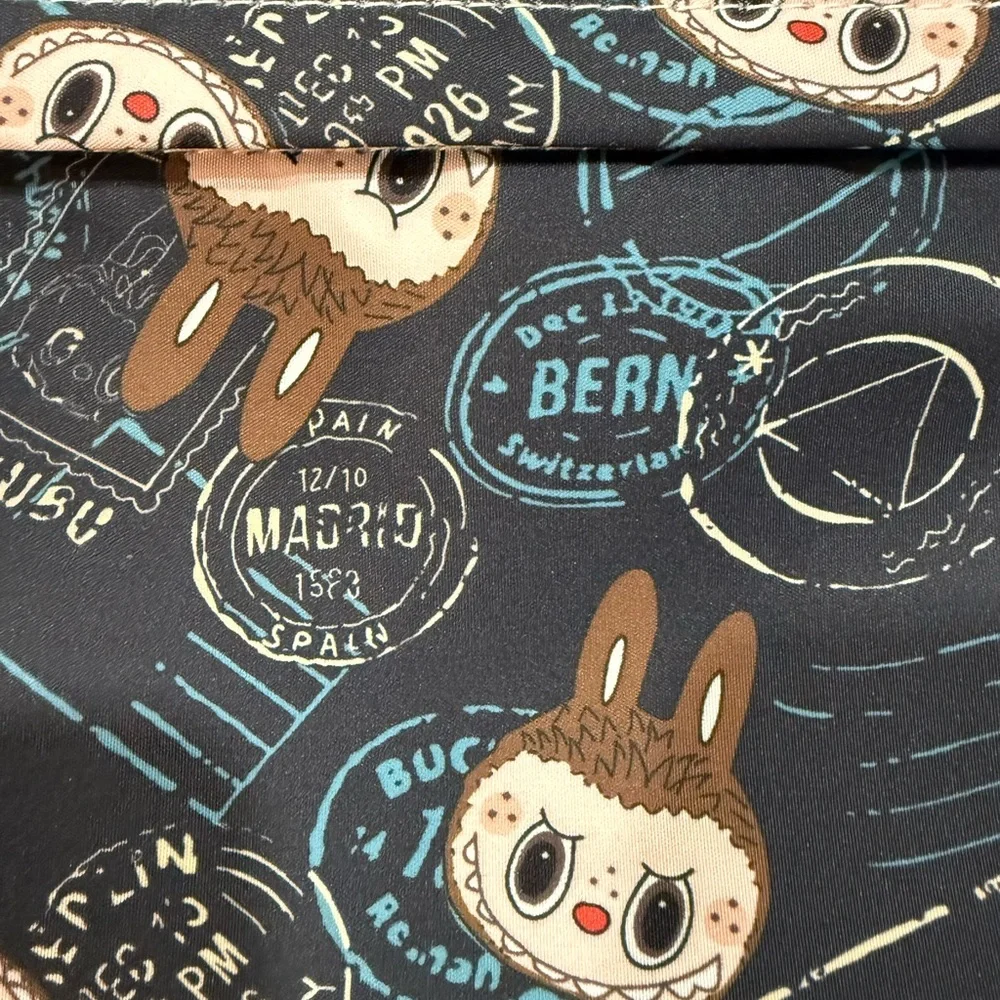 Labubu Black Backpack with adorable travel stamp design, Brand New With Tags - Picture 10 of 11